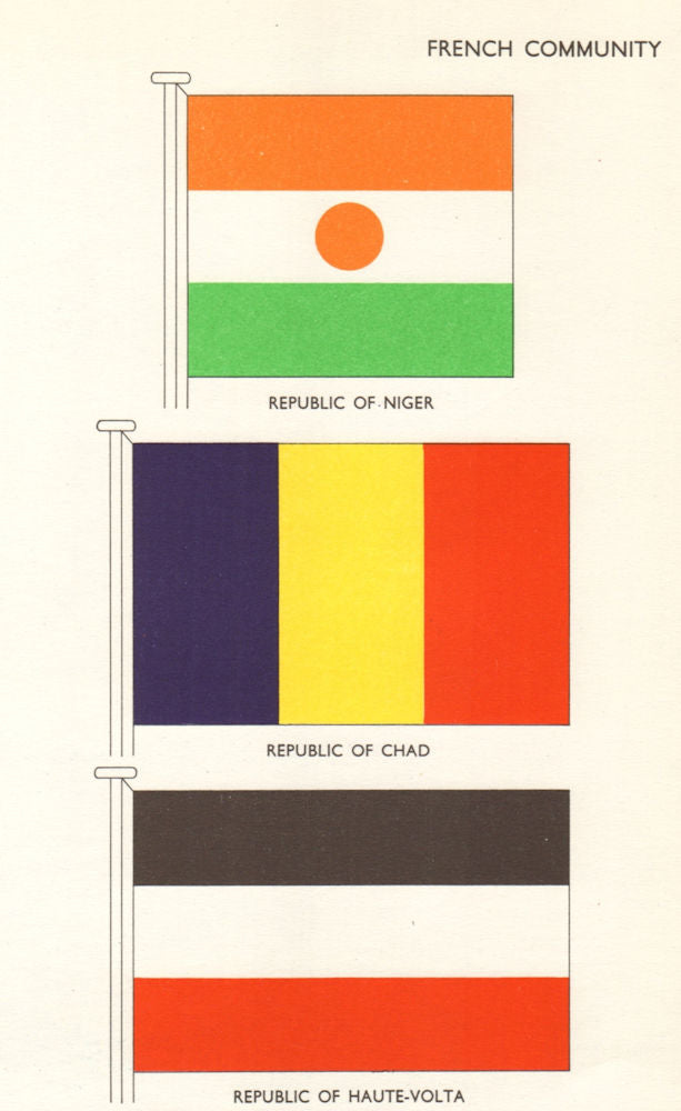 WEST AFRICA FLAGS. Republics of Niger, Chad & Haute-Volta. Burkina Faso 1964
